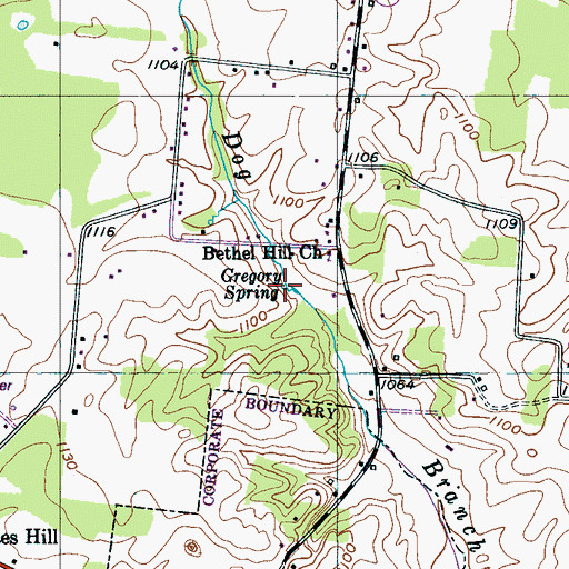 Topographic Map of Gregory Spring, TN