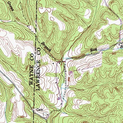 Topographic Map of Grews Branch, TN