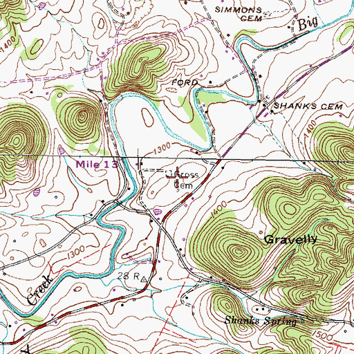 Topographic Map of Gross Cemetery, TN
