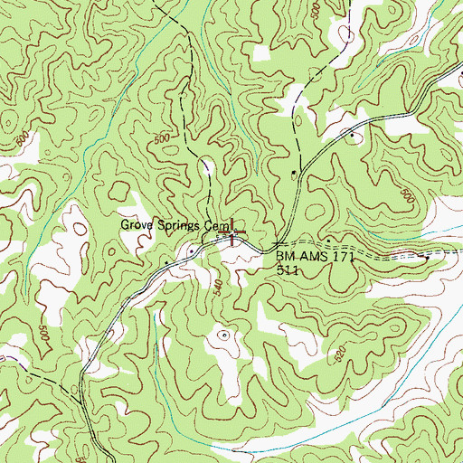 Topographic Map of Grove Springs Cemetery, TN