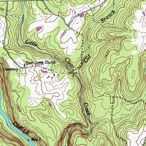 Topographic Map of Gut Branch, TN