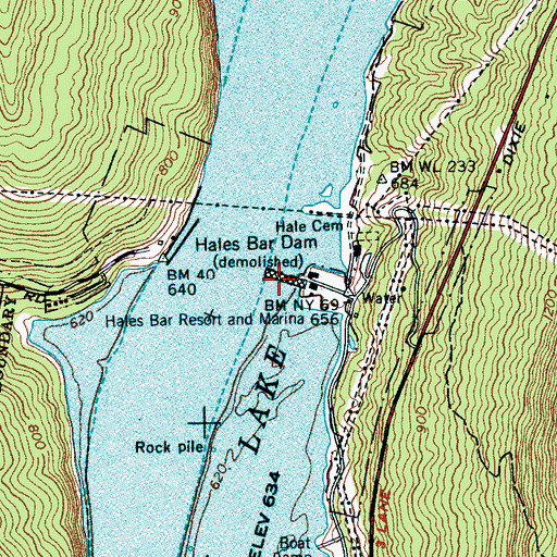 Topographic Map of Hales Bar Dam, TN
