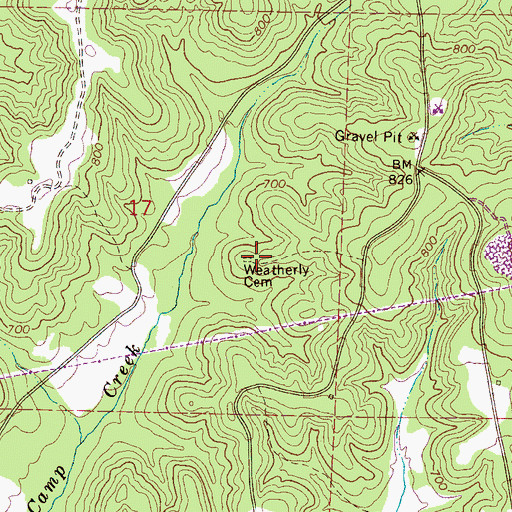 Topographic Map of Weatherly Cemetery, AL