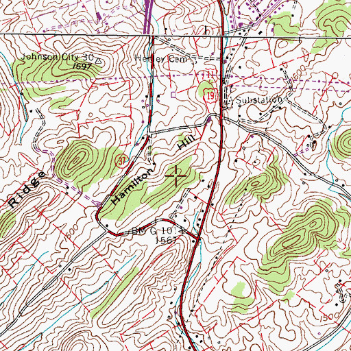 Topographic Map of Hamilton Hill, TN