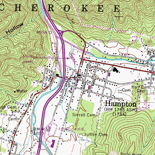 Topographic Map of Hampton, TN