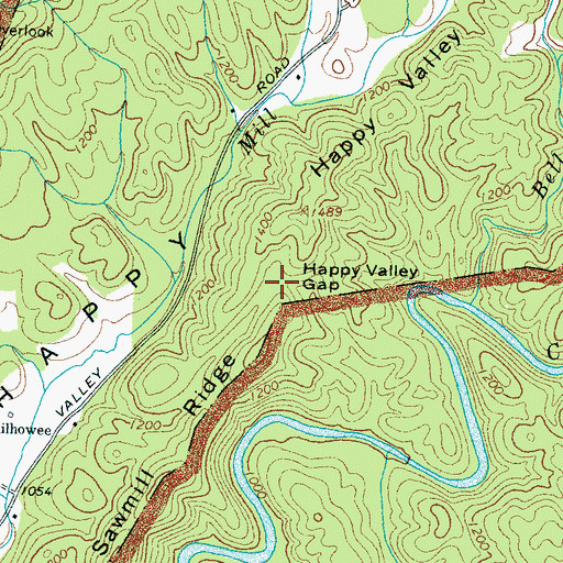 Topographic Map of Happy Valley Gap, TN