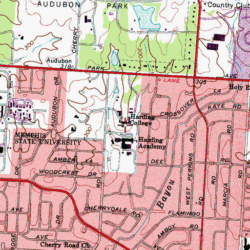 Topographic Map of Harding College, TN