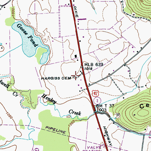 Topographic Map of Hargiss Cemetery, TN
