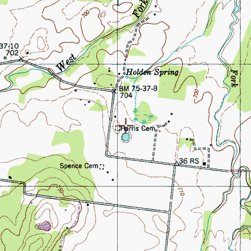 Topographic Map of Harris Cemetery, TN