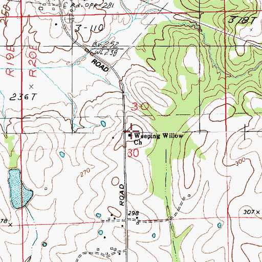 Topographic Map of Weeping Willow Church, AL
