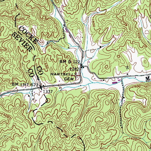 Topographic Map of Hartsell Cemetery, TN