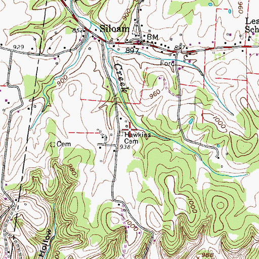 Topographic Map of Hawkins Cemetery, TN