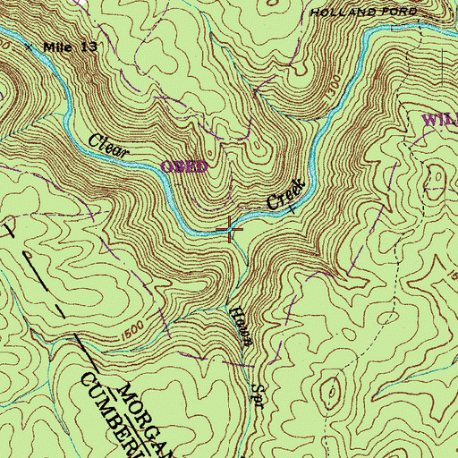 Topographic Map of Hawn Spring Branch, TN