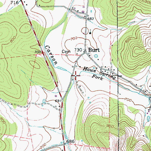 Topographic Map of Haws Spring Fork, TN
