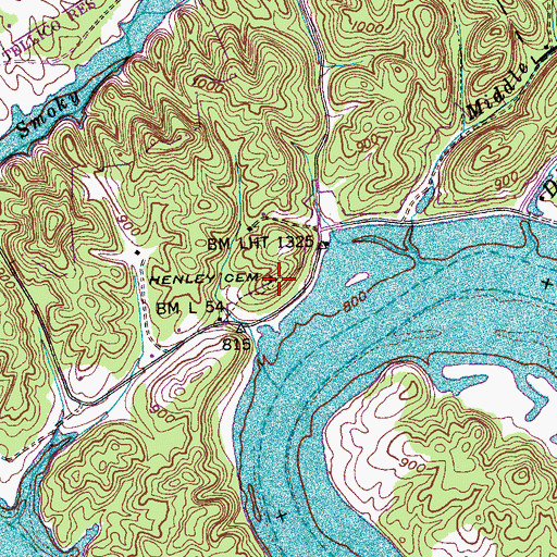 Topographic Map of Henley Cemetery, TN