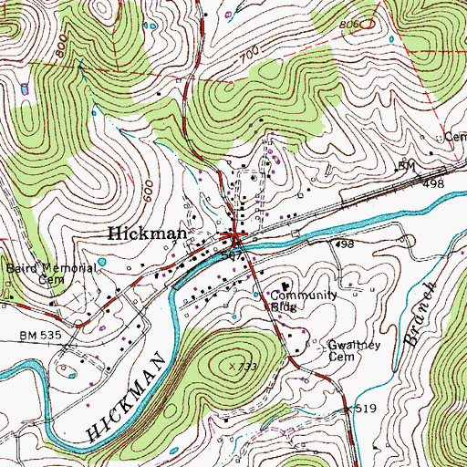 Topographic Map of Hickman, TN