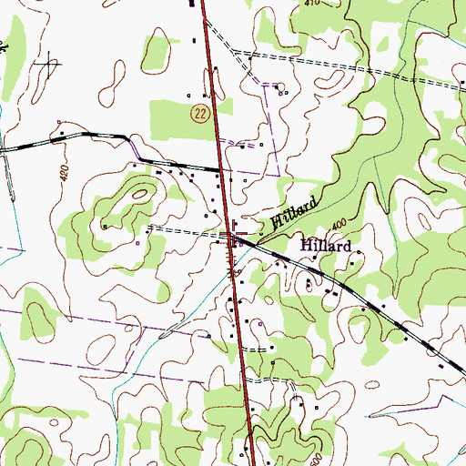 Topographic Map of Hillard, TN