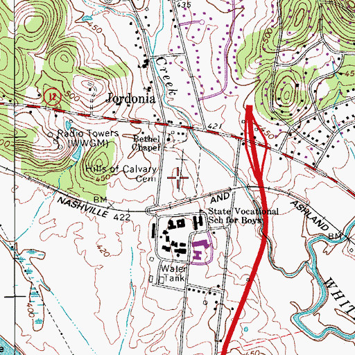 Topographic Map of Hills of Calvary Memorial Park, TN