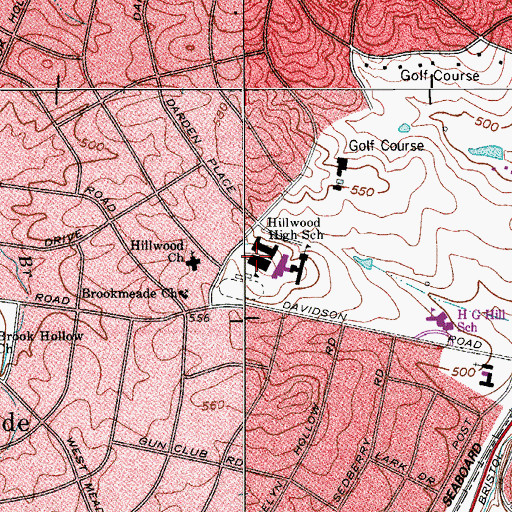 Topographic Map of Hillwood High School, TN