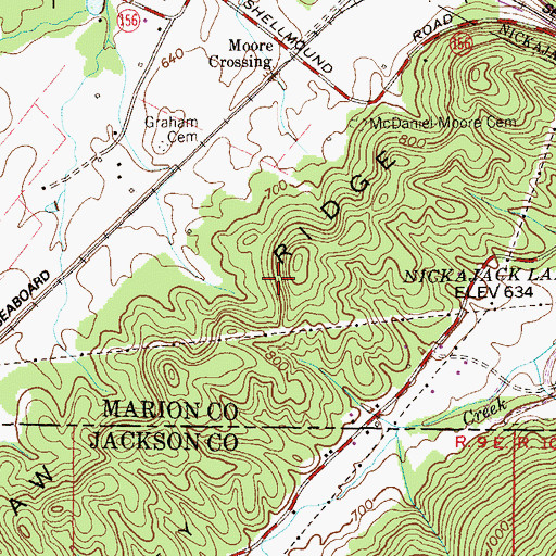 Topographic Map of Hogjaw Ridge, TN