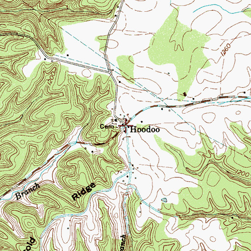 Topographic Map of Hoodoo, TN