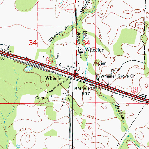 Topographic Map of Wheeler, AL