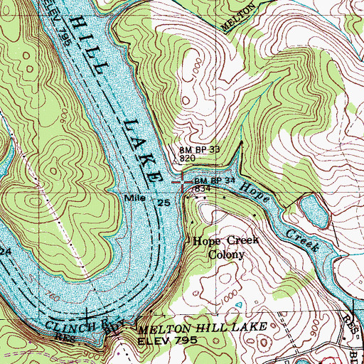 Topographic Map of Hope Creek, TN