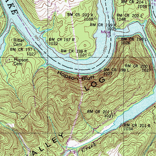Topographic Map of Hopson Bluff, TN