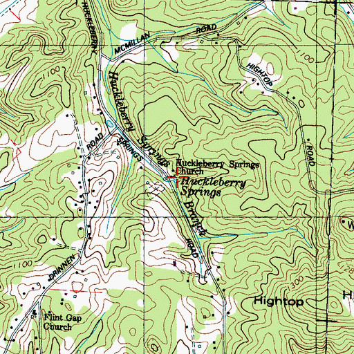 Topographic Map of Huckleberry Springs, TN