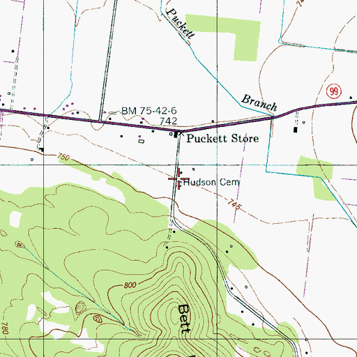 Topographic Map of Hudson Cemetery, TN