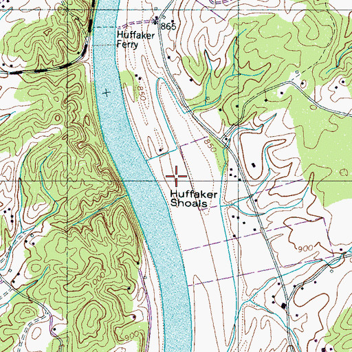 Topographic Map of Huffaker Shoals, TN