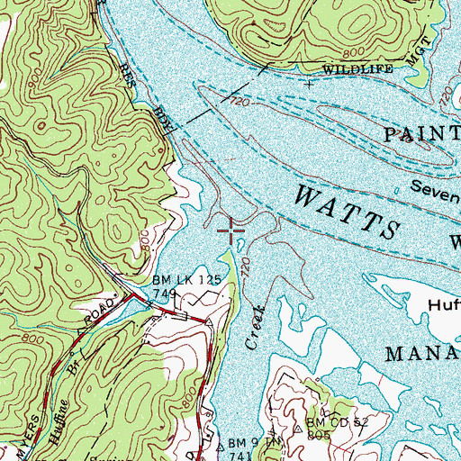 Topographic Map of Huffine Branch, TN