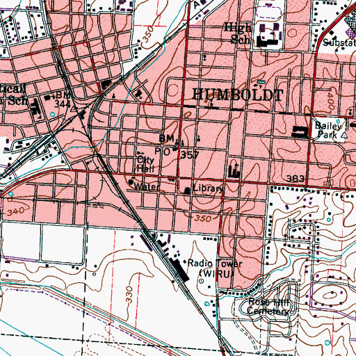 Topographic Map of Humboldt, TN