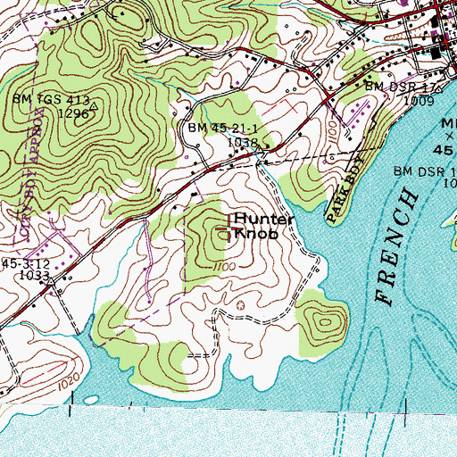 Topographic Map of Hunter Knob, TN