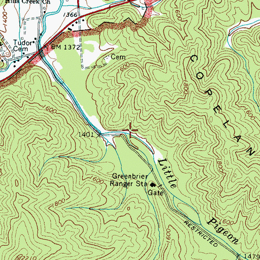 Topographic Map of Injun Creek, TN
