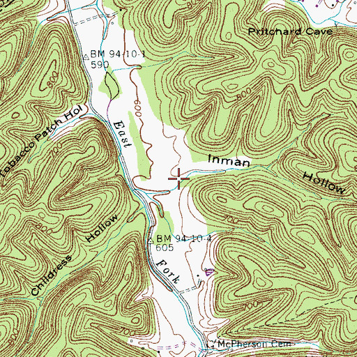 Topographic Map of Inman Hollow, TN