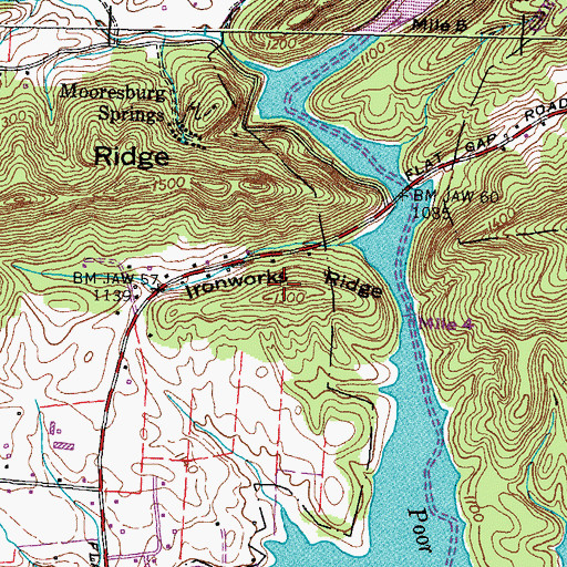 Topographic Map of Ironworks Ridge, TN