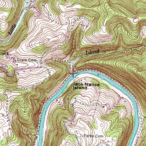 Topographic Map of Island Creek, TN