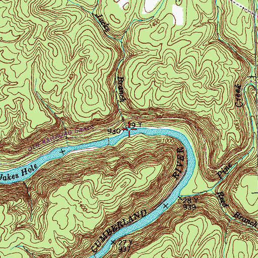 Topographic Map of Jacks Branch, TN