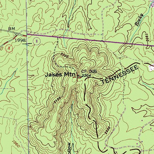 Topographic Map of Jakes Mountain, TN