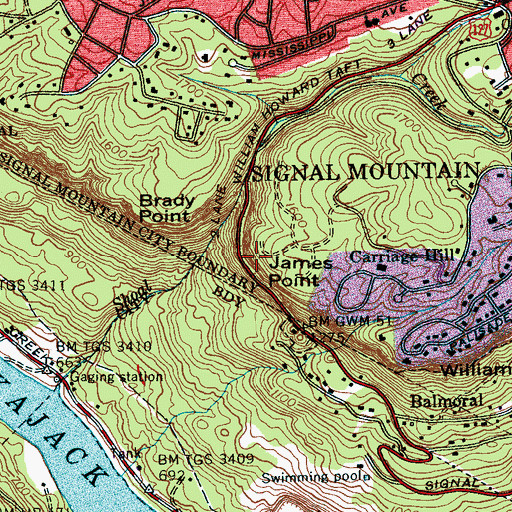 Topographic Map of James Point, TN