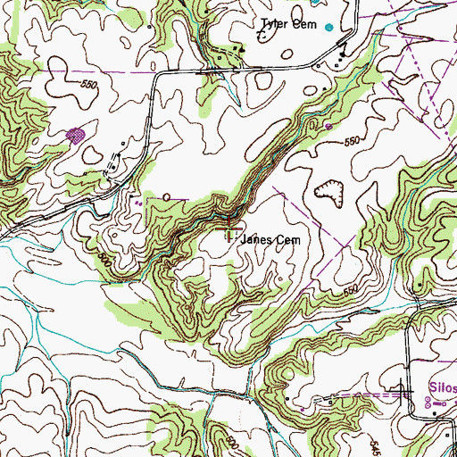 Topographic Map of Janes Cemetery, TN