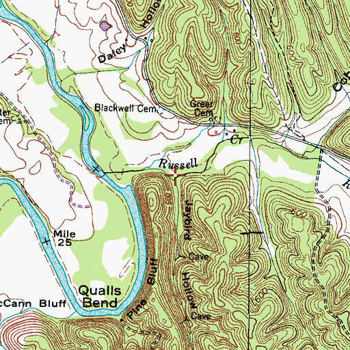 Topographic Map of Jaybird Hollow, TN