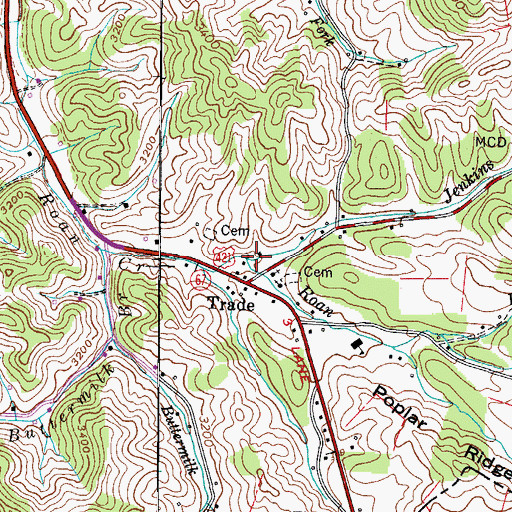 Topographic Map of Jenkins Creek, TN