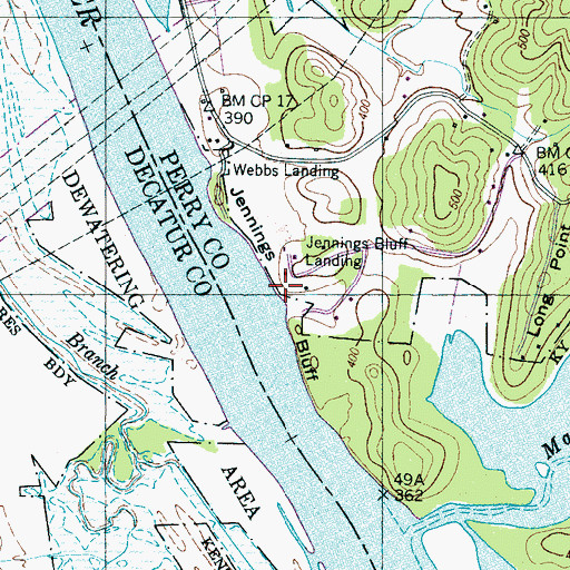 Topographic Map of Jennings Bluff, TN