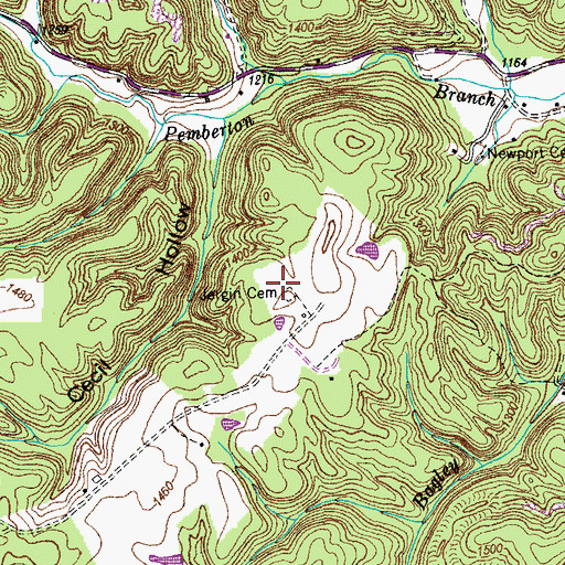 Topographic Map of Jergin Cemetery, TN