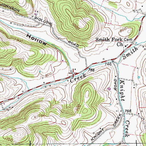 Topographic Map of Johnson Hollow, TN