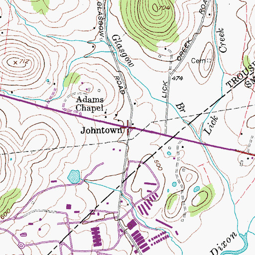 Topographic Map of Johntown, TN