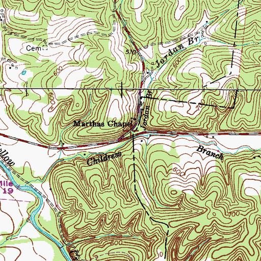 Topographic Map of Jordan Branch, TN