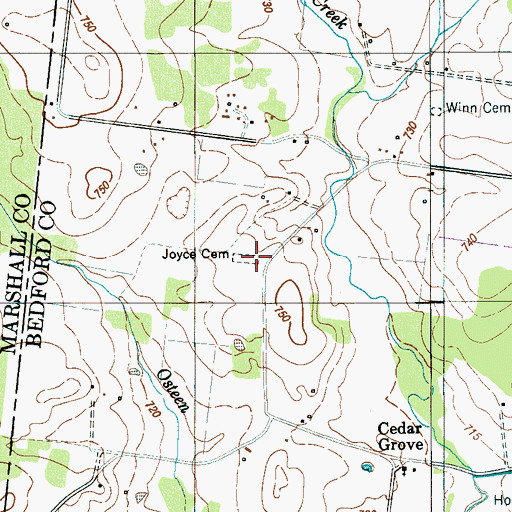 Topographic Map of Joyce Cemetery, TN